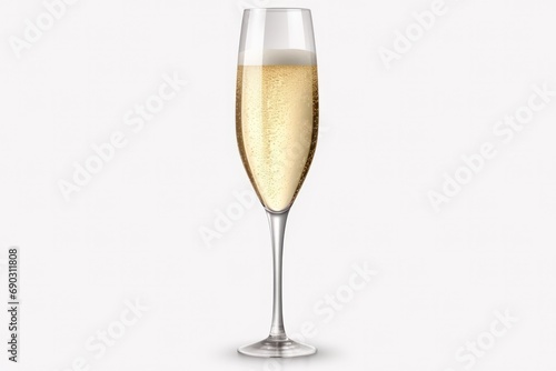 Champagne Flute Isolated On White Background. Сoncept Gourmet Food Photography, Fine Dining Cuisine, Exquisite Desserts, Artistic Food Presentations