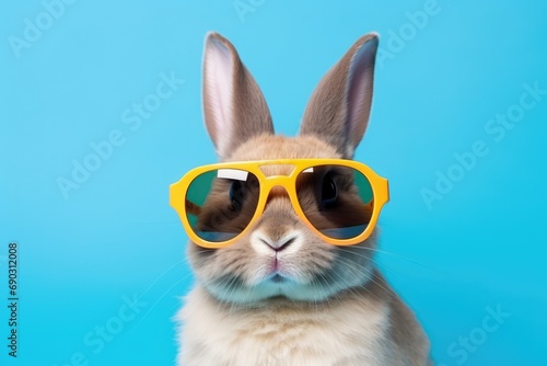 Cute Bunny With Sunglasses On Colorful Background