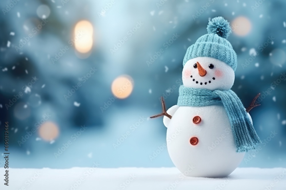 Happy Snowman Standing In Winter For New Year Greeting