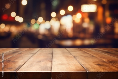 wooden board empty table top on of blurred bar © YamunaART