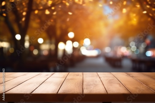 wooden board empty table top on of blurred bar
