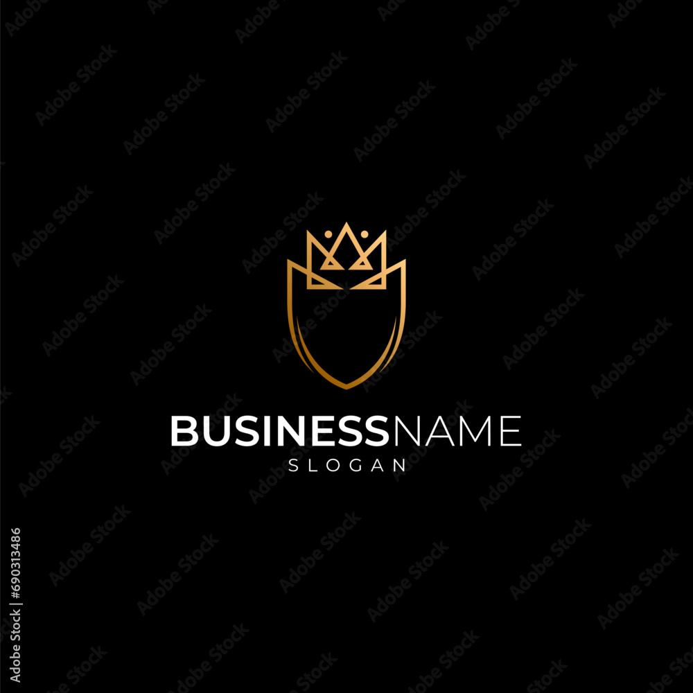 shield line art logo design with crown combination in luxury line art design style shield line art logo design with crown combination in luxury line art design style