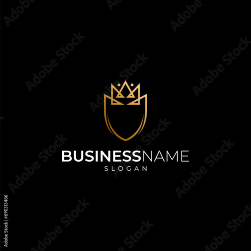 shield line art logo design with crown combination in luxury line art design style Free Download shield line art logo design with crown combination in luxury line art design style - GFXLoad