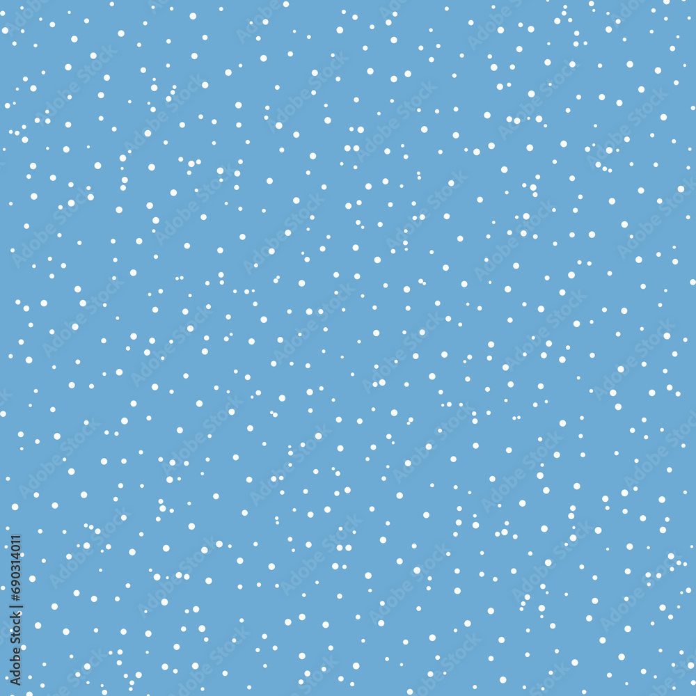 White snow falling on sky blue background seamless pattern. Flat style snowfall repeating texture for christmas greeting card or banner. White snow falling on sky blue background seamless pattern. Flat style snowfall repeating texture for christmas greeting card or banner.