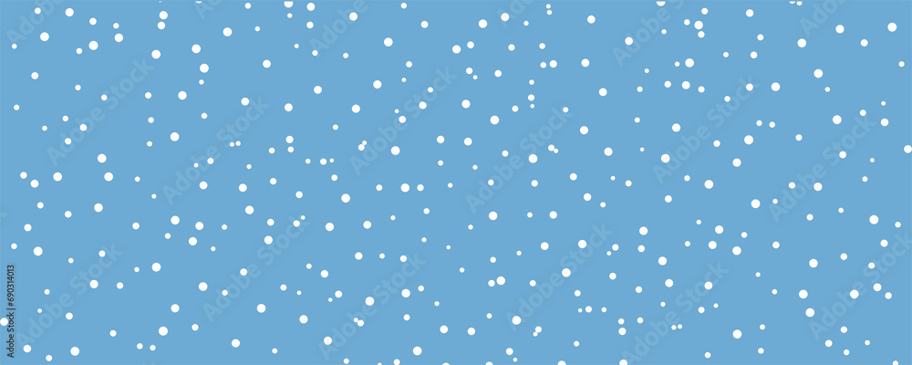 White snow falling on sky blue background seamless pattern. Flat style snowfall repeating texture for christmas greeting card or banner. White snow falling on sky blue background seamless pattern. Flat style snowfall repeating texture for christmas greeting card or banner.