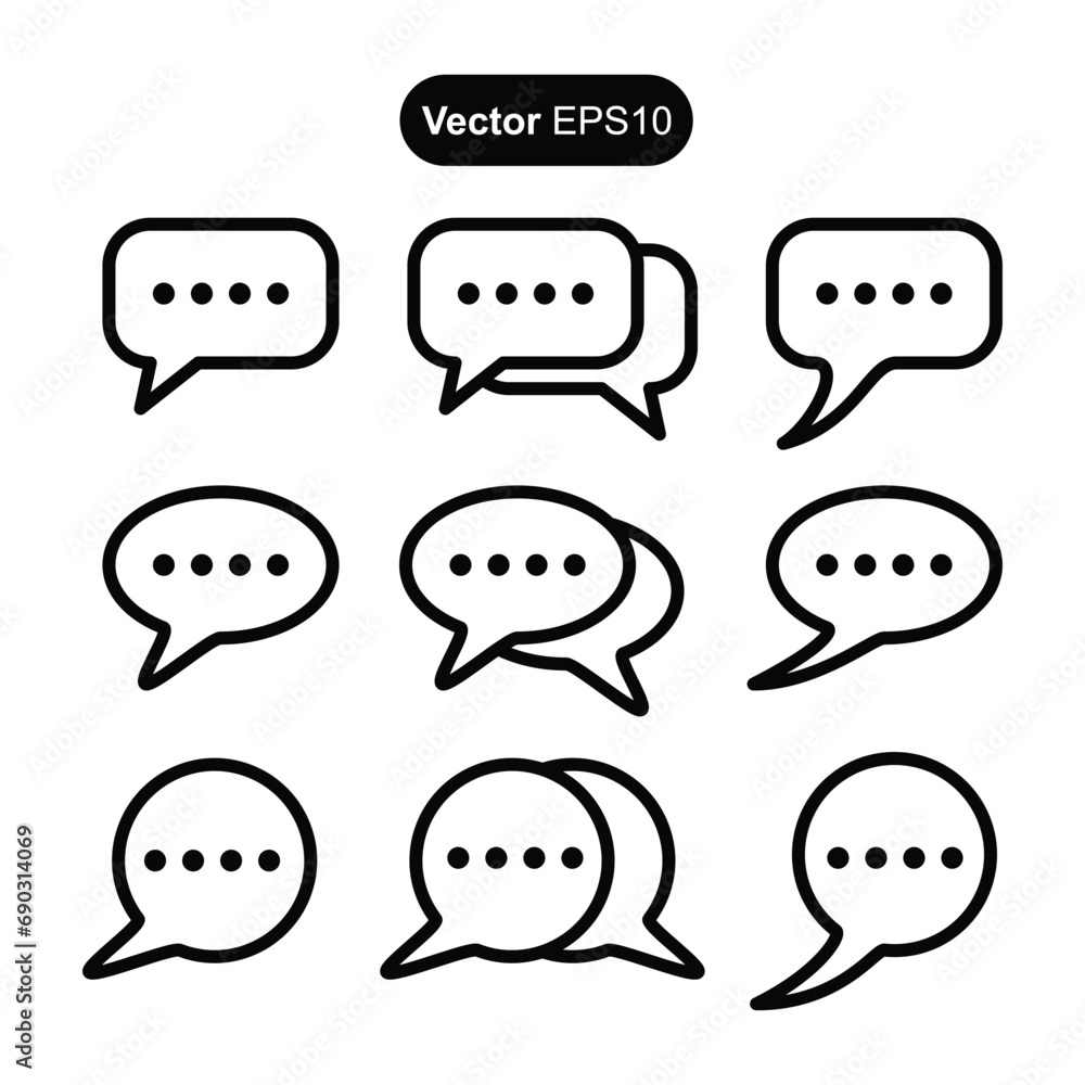 Set outline of Speak Bubble Text, Speech Bubble, Message box cartoon style vector icon design template illustration, Balloon Doodle Style, EPS10 Set outline of Speak Bubble Text, Speech Bubble, Message box cartoon style vector icon design template illustration, Balloon Doodle Style, EPS10