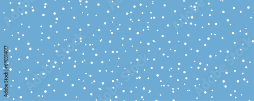 White snow falling on sky blue background seamless pattern. Flat style snowfall repeating texture for christmas greeting card or banner. 