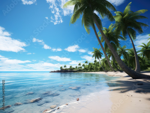 tropical beach with palm trees © Nikodem