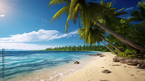 tropical beach with palm trees © Nikodem