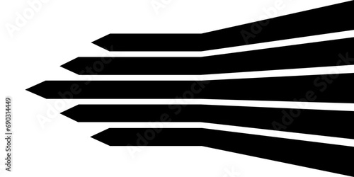 Black on white abstract perspective line stripes arrow with 3d dimensional effect isolated on white.