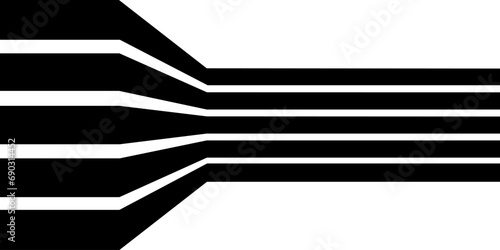 Black on white abstract perspective line stripes arrow with 3d dimensional effect isolated on white.