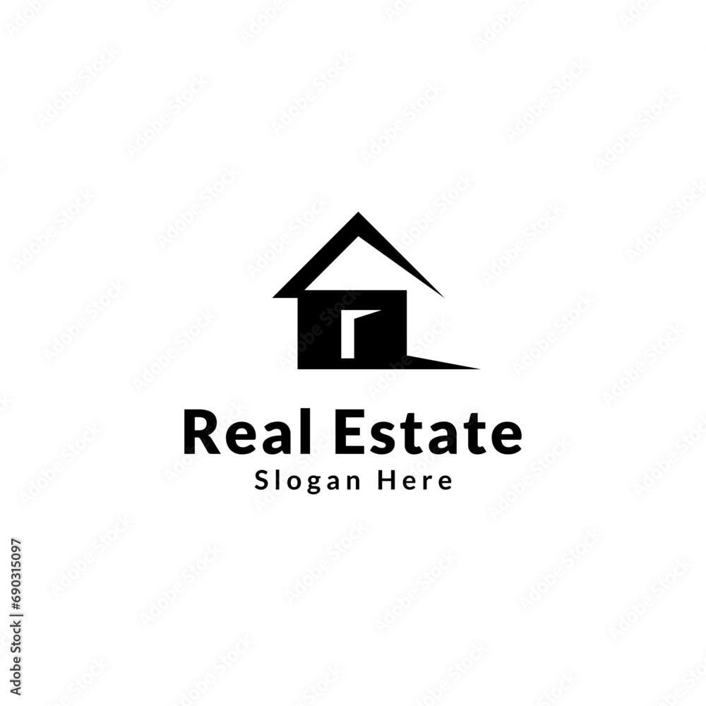 Simple house silhouette logo with open door Simple house silhouette logo with open door