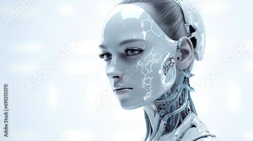 AI generative image of a humanoid robot on white background, human replacement concept of robot