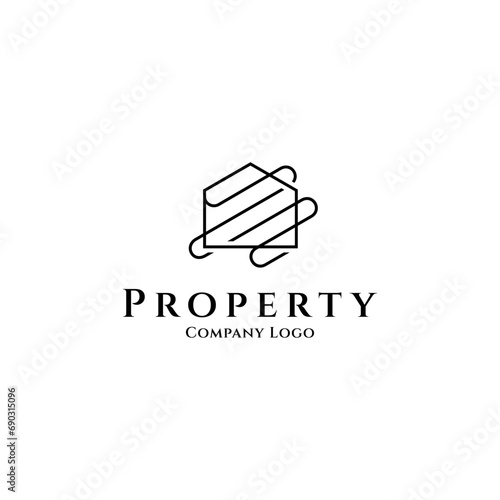 Abstract house logo in line art design style