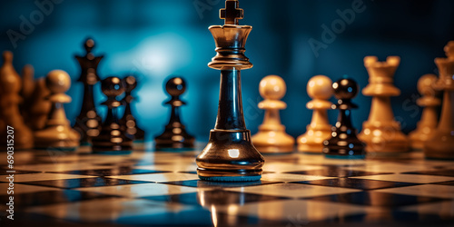 Strategy planning and decision concept in one chess piece against the full set
 photo