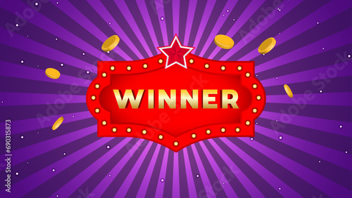 Lucky Draw winner with golden coins purple and red visual