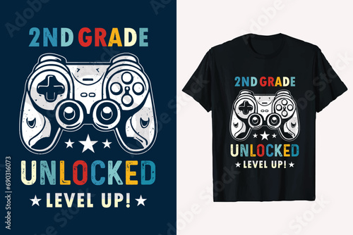 2nd Grade Unlocked Back to School Next Level Game Controller Level Up t-shirt design vector graphic.