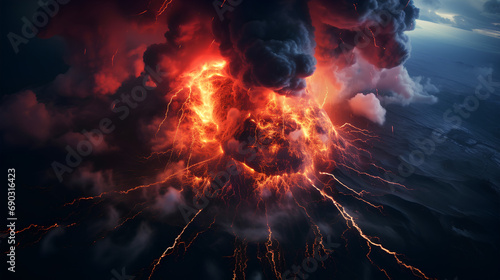 Volcanic eruption, natural disaster concept