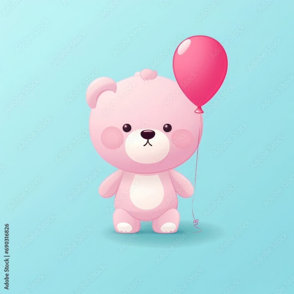 Sticker with die-cut in the form of a teddy bear with a balloon in his paw, kawaii color background Sticker with die-cut in the form of a teddy bear with a balloon in his paw, kawaii color background