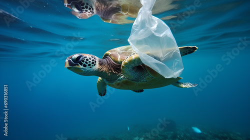 Conceptual image of the problem of plastic waste in the sea, pollution from plastic waste.