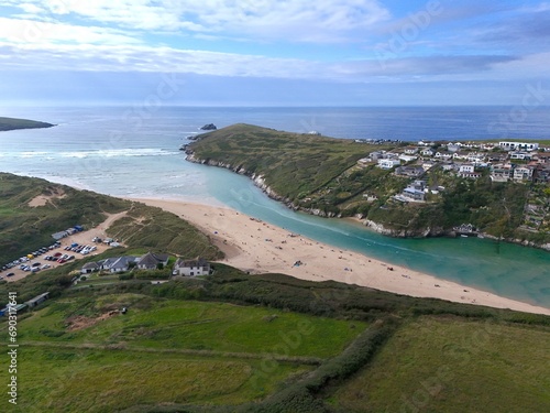 Gannel Estuary beach Cornwall UK drone , aerial , view from air