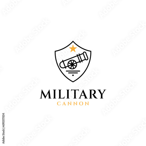 Cannon shield logo, military army emblem logo