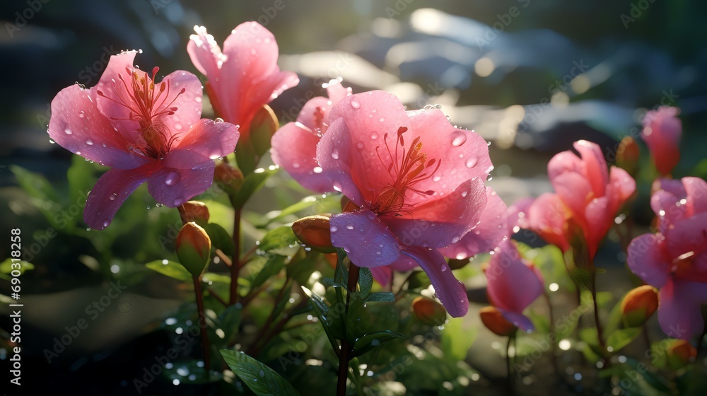 Beautiful pink azalea flowers in the garden with morning sunlight Beautiful pink azalea flowers in the garden with morning sunlight