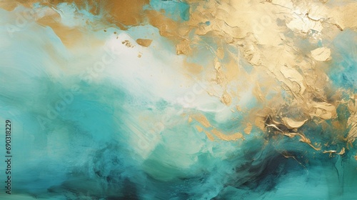 Marvel at the artistic blend of gold and turquoise in a harmonious abstract background.