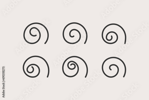 Spiral set vector icon. Small simple snail contour icon symbol for cosmetics, perfumeries and  package design.