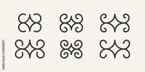 Spiral set vector icon. Small simple snail contour icon symbol for cosmetics, perfumeries and  package design.
