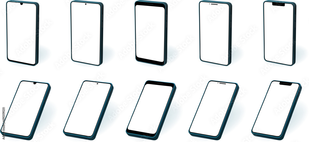 Vertical smart phone mockup of different modern brands. Vector 3d template for web site screen or application software user interface. Portable tablet device desktop Vertical smart phone mockup of different modern brands. Vector 3d template for web site screen or application software user interface. Portable tablet device desktop