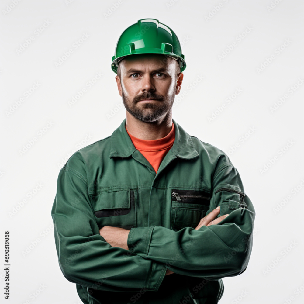 russian builder looking at camera green uniform russian builder looking at camera green uniform
