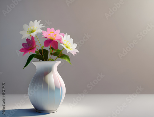 Beautiful arrangement of pink and white flowers in a vase on isolated background with studio lighting  flowers in a vase  isolated vase with flowers  AI generative