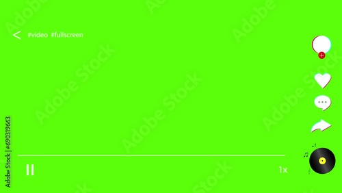  Social media template mobile interface, ui, app, web. Mobile interface. Background with vinyl disc and a lot of buttons. Horizontal animation on green background.