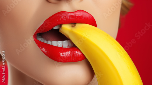 Sexy woman's lips taking banana in her mouth,