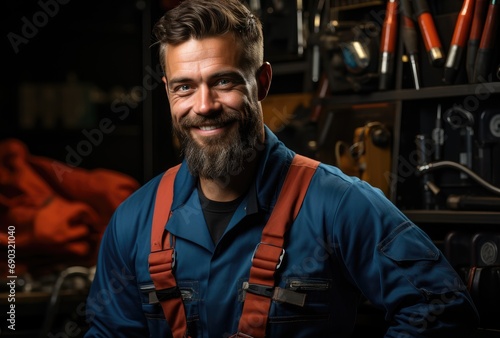 Portrait of smiling adult man in workshop
