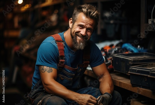 Portrait of smiling adult man in workshop