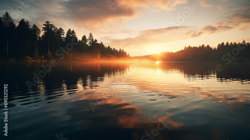 Rippling lake at sunrise  Beautiful landscape  AI Generated