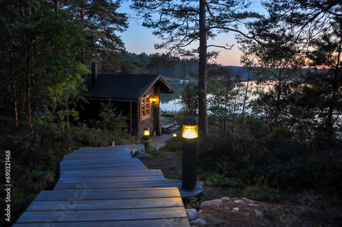 Traditional Finnish wooden sauna in the archipelago