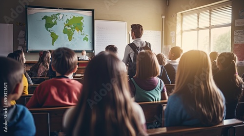 Diverse Group of Students Learning in a Crowded Classroom
