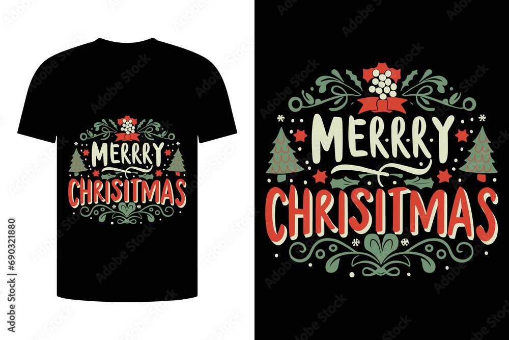 Free vector merry christmas typography tshirt