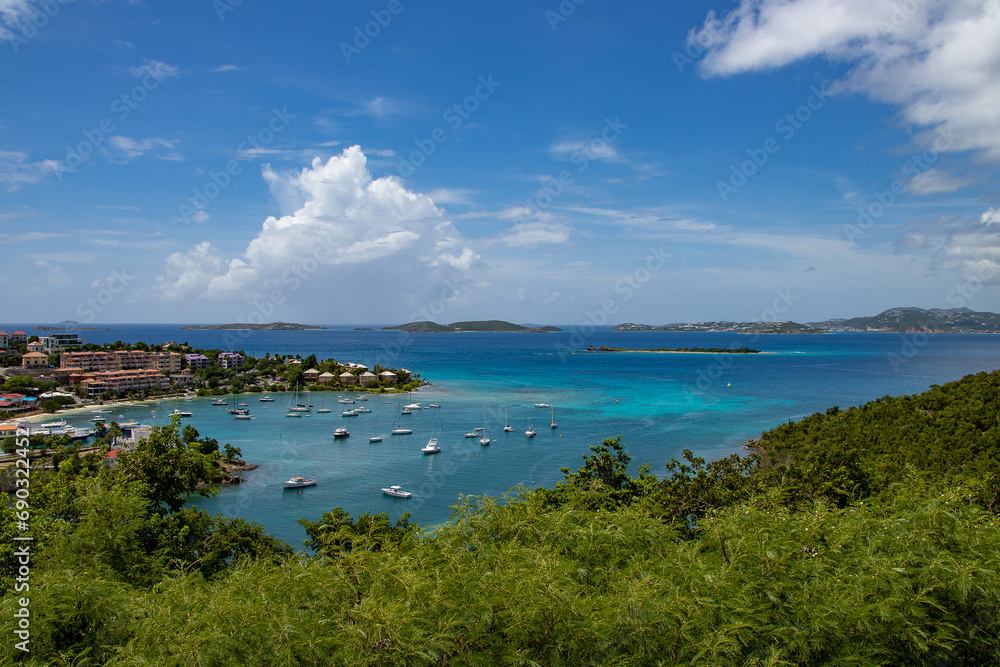 St. Thomas Tropical Island View with sailboats