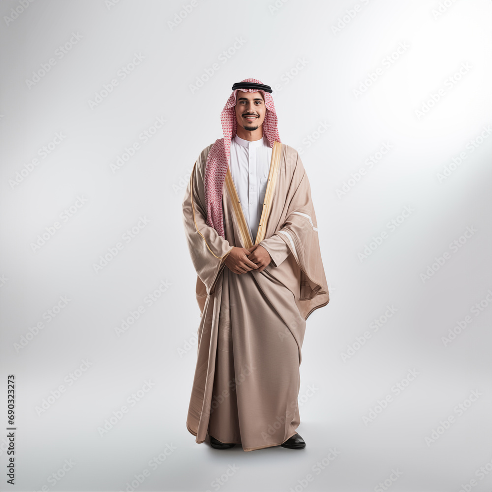 Full body photo of Saudi guy with wearing Saudi thobe