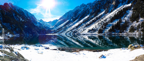 Panoramic view of Lake Gaube, Cauterets, Hautes Pyrenees, France photo