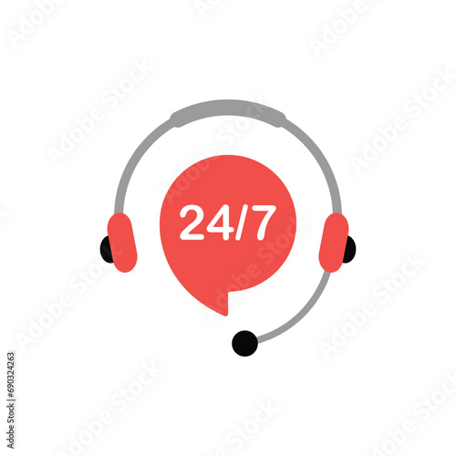 nonstop hotline support with headphones. concept of telemarketing, professional, secretary, live feedback. isolated on white background. flat style trend modern logotype design vector illustration