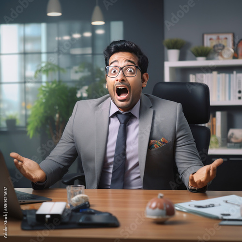 Young businessman surprised and giving shocking expression