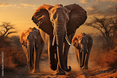 Elephant Trio Traversing the Expansive Savannah Generative AI