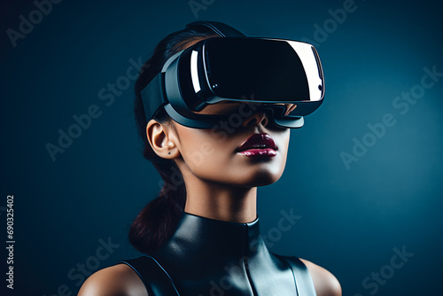 Model in black wearing VR glasses © HY