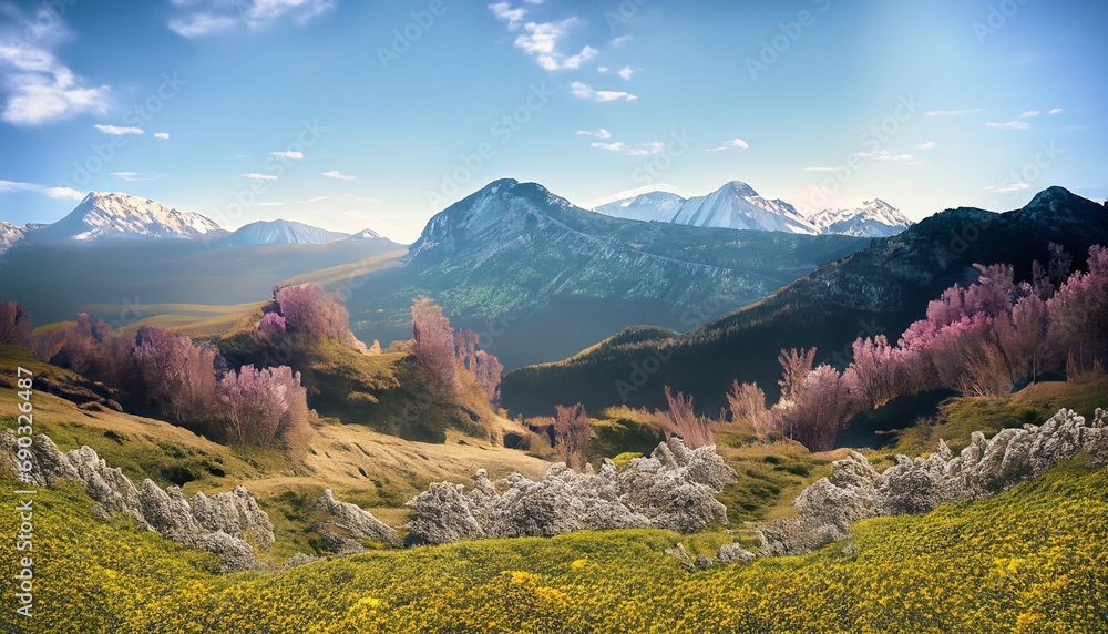 mountain view during spring season suitable as background or banner