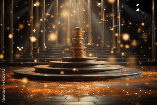 Golden Display Podium Surrounded by Starry Fountain Generative AI